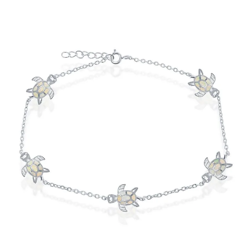 romantic bracelet for women-Opalata Women's Anklet - Sterling Silver White Opal Turtle | R-9234