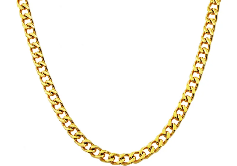 heart-shaped pendant necklace for women-Mens 8mm Gold Stainless Steel Curb Link Chain Necklace