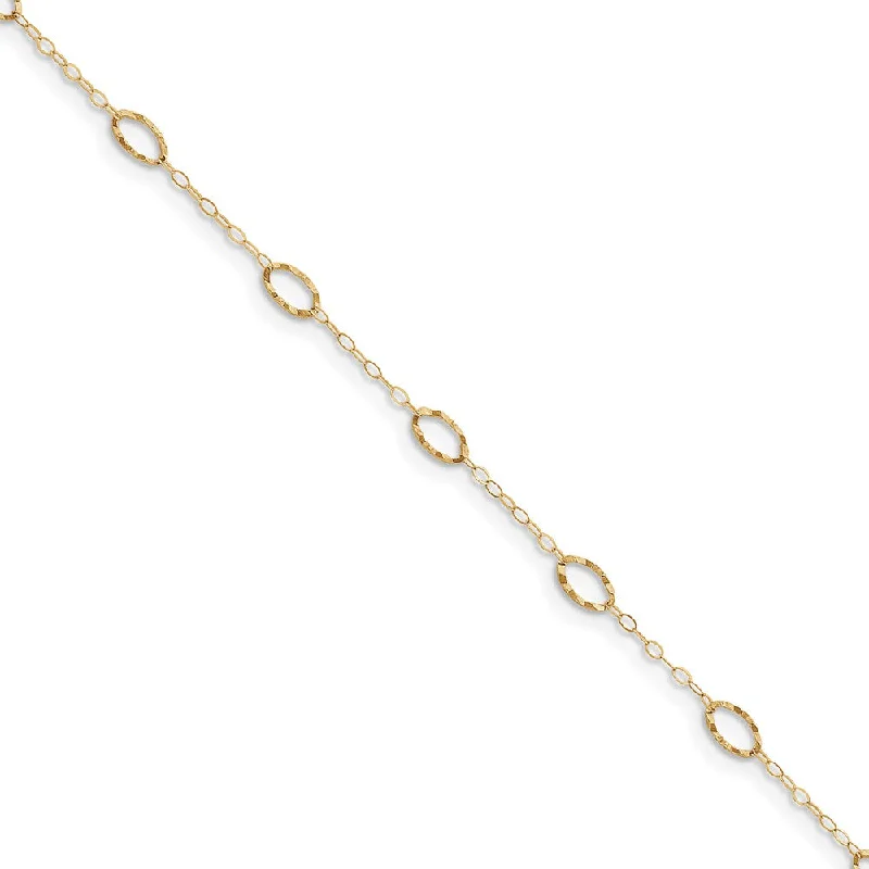 dainty bracelet for women-14k Yellow Gold Oval Shapes Anklet, 9-10 Inch