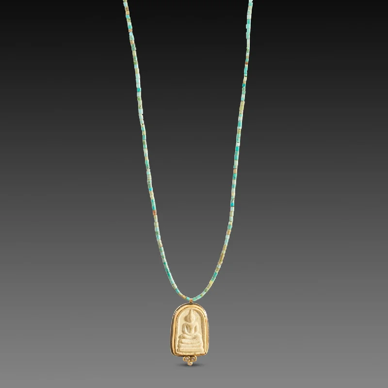 engraved necklace for women-Buddha Amulet on Turquoise Strand