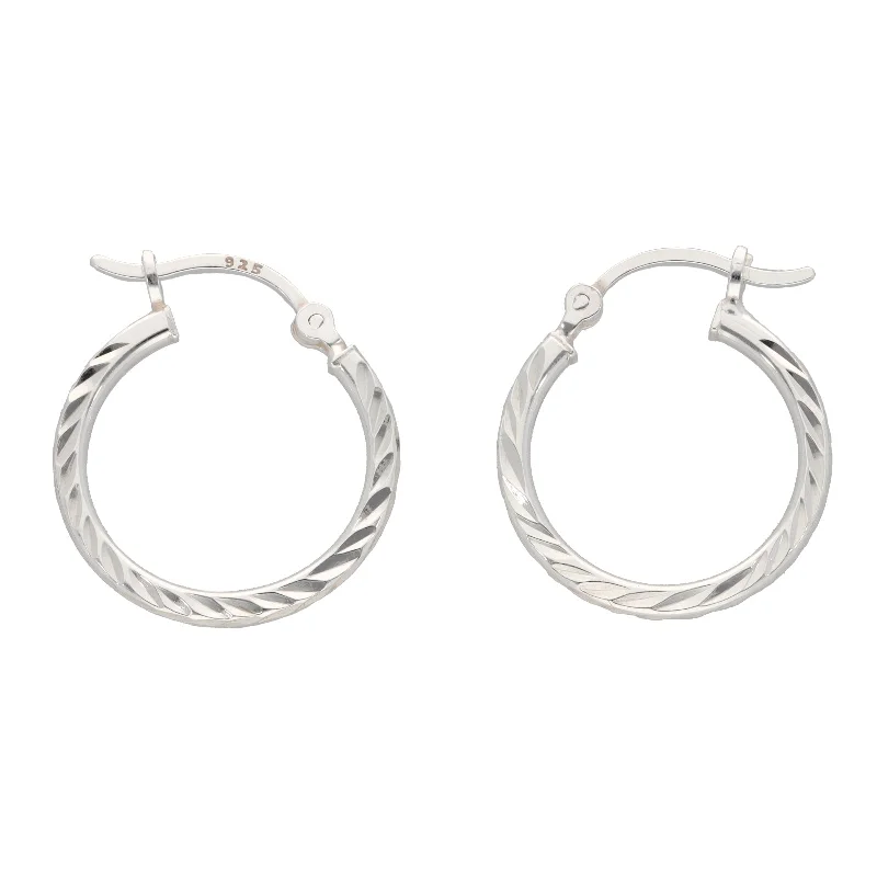 vintage gold earrings for women-New Sterling Silver Patterned Hoop Earrings