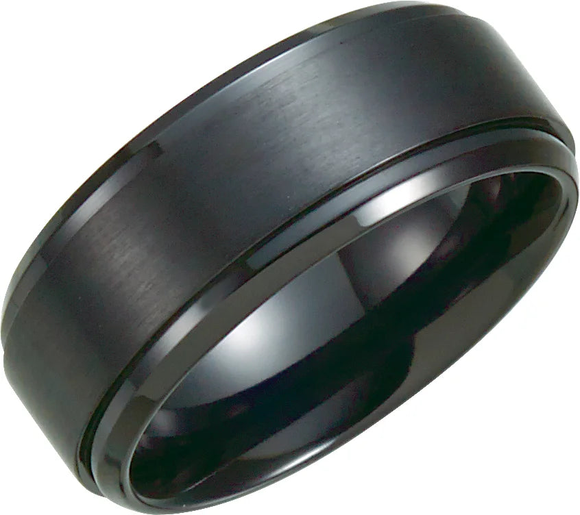 fancy engagement ring for women-Black Titanium 9mm Ridged Band