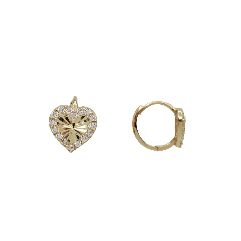 geometric earrings for women-Zirconia Heart Huggies Earrings (14K)