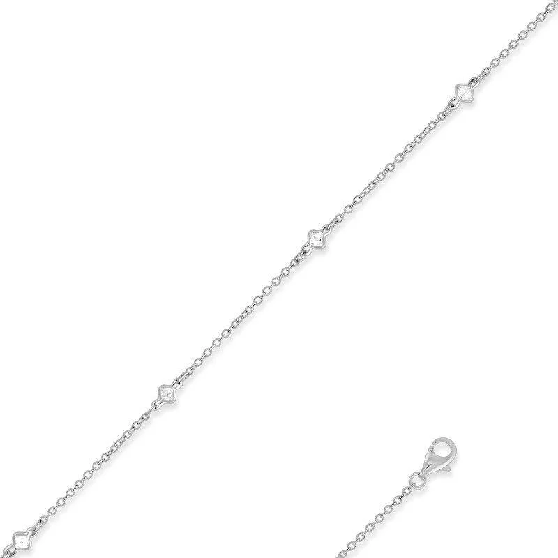 charm bracelet for women-Sterling Silver Anklet with 5 Cubic Zirconia's