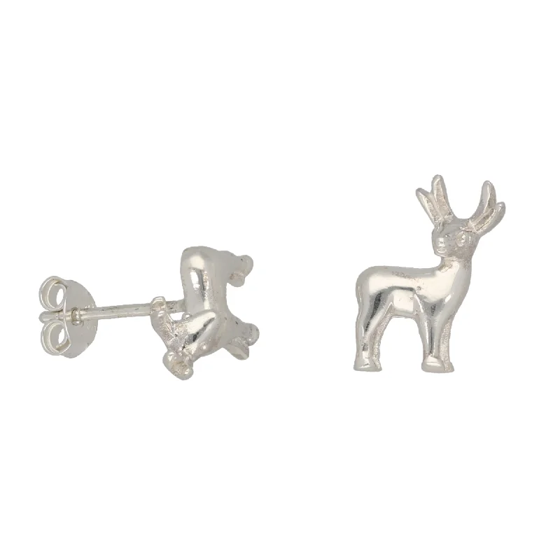 emerald earrings for women-New Sterling Silver Christmas Reindeer Stud Earrings