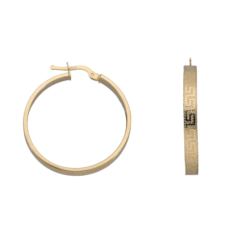 crystal stud earrings for women-New 14ct Gold Greek Key Hoop Earrings