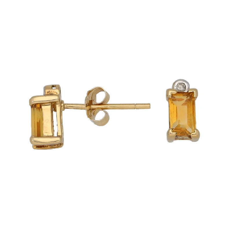 star earrings for women-14ct Gold Citrine & 0.01ct Diamond Dress/Cocktail Earrings