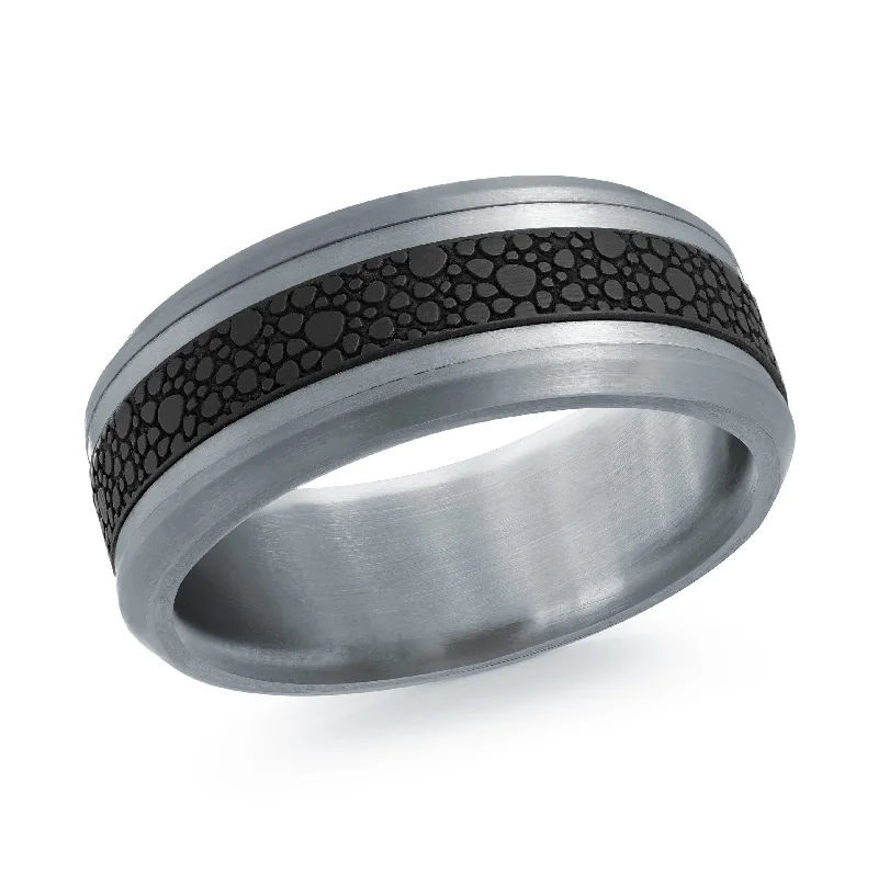 three-stone engagement ring for women-14K White Gold with Carbon Fiber Ring from the Tantalum Collection by Malo - MRDTC-011-8WB