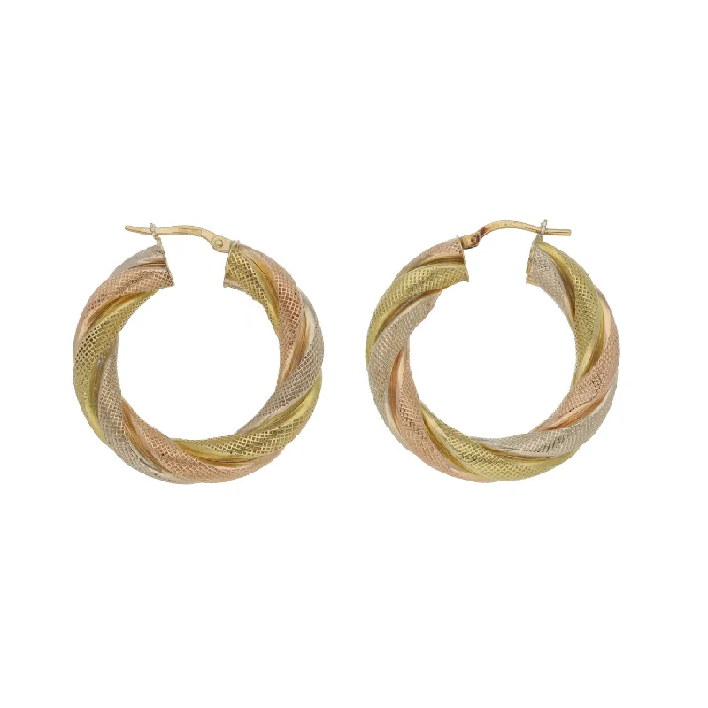 gold hoop earrings for women-14ct Tri-Colour Gold Hoop Earrings