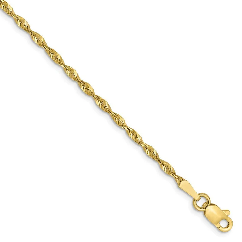 rose gold anklet for women-1.8mm 10k Yellow Gold Lightweight D/C Solid Rope Chain Anklet, 9 Inch