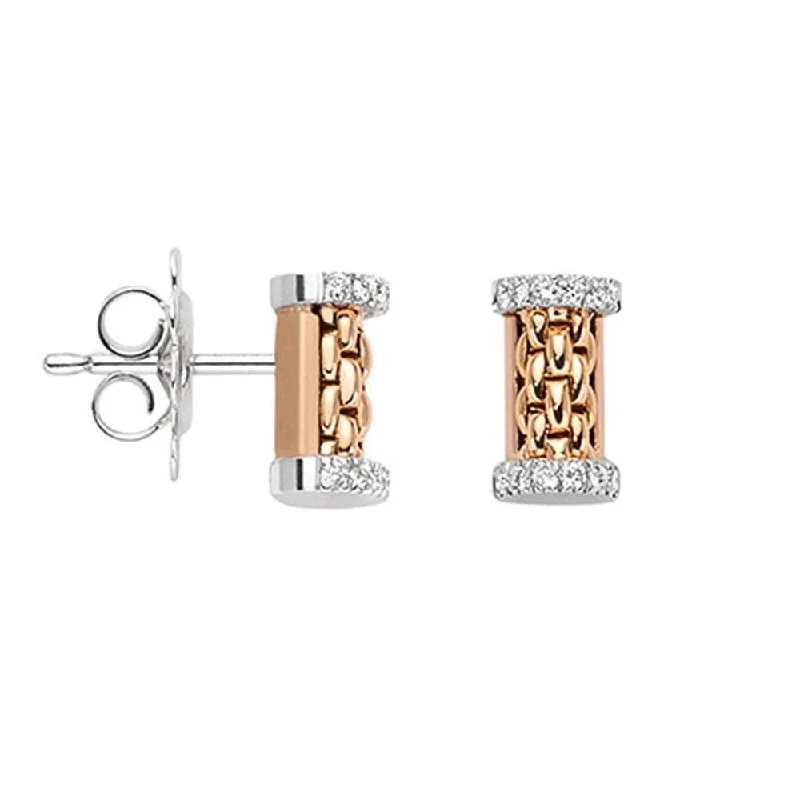 hoop earrings with stones for women-Essentials 18ct Rose Gold Diamond Set Bar Stud Earrings