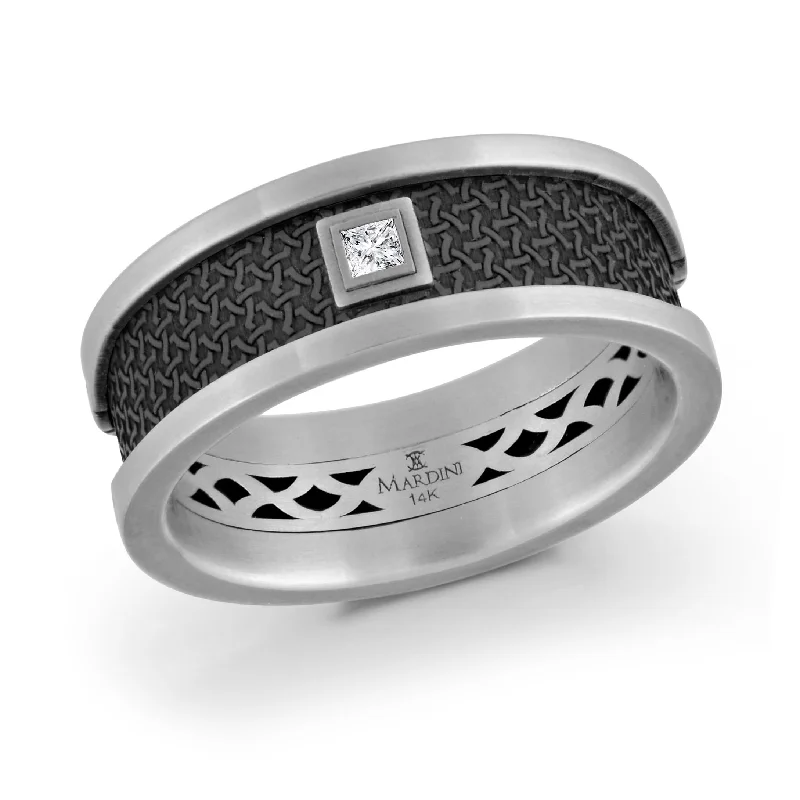 custom engagement ring set for women-14K White Gold with Inlaid Diamonds Ring from the Noir Collection by Malo - MRDA-006-8W5