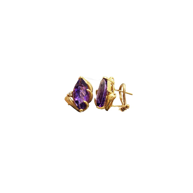 zircon earrings for women-Claw Setting Marquise Stud Earrings (14K)