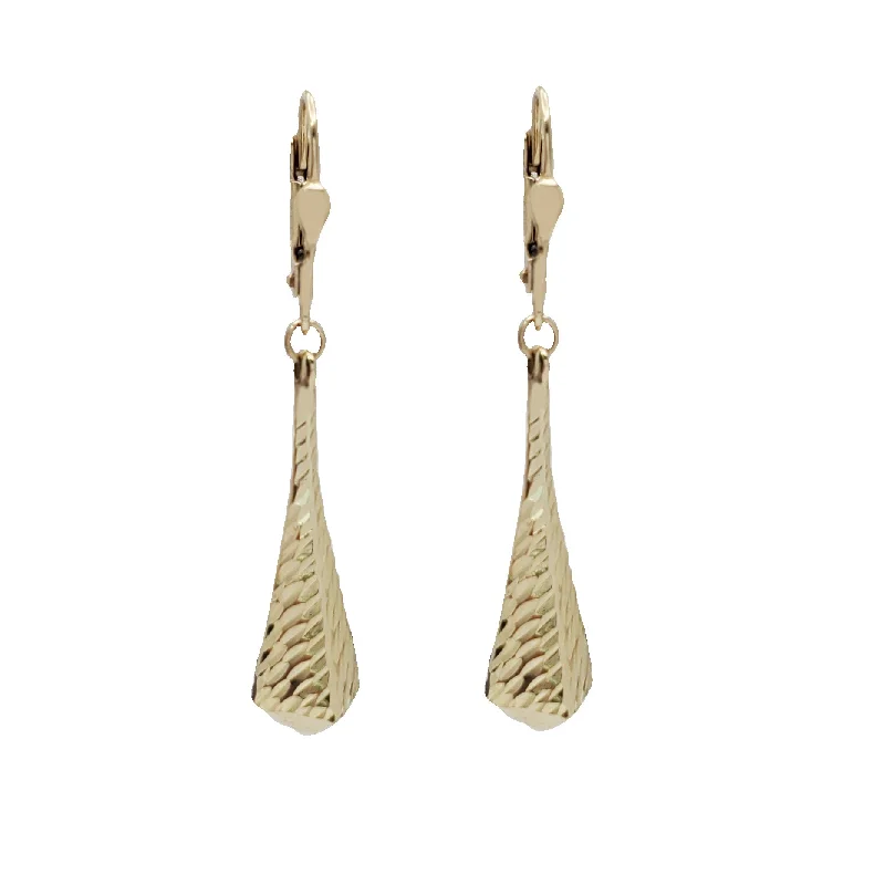 sterling silver earrings for women-Diamond-Cut Hanging Earrings (14K)