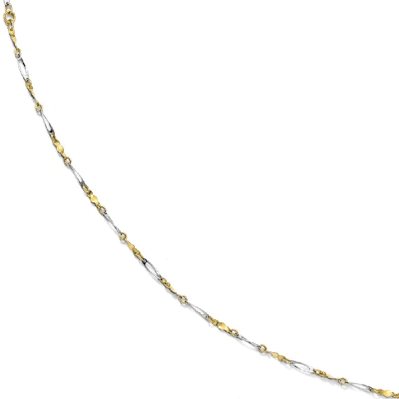 leather bracelet for women-10k Two Tone Gold Polished 2.5mm Fancy Link Anklet, 9-10 Inch