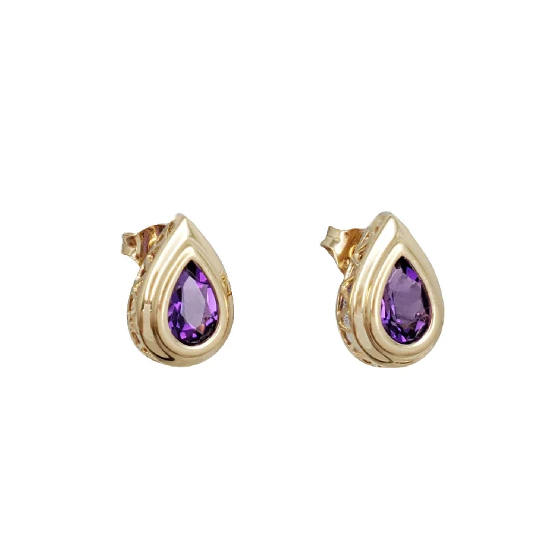 trendy earrings for women-Gigantium Amethyst Stud Earrings (14K)