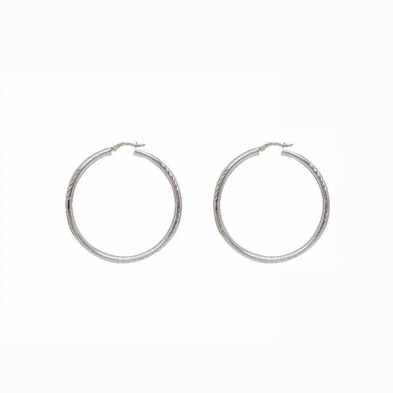 ear cuff earrings for women-Diamond-Cut Hoop Earrings (Silver)