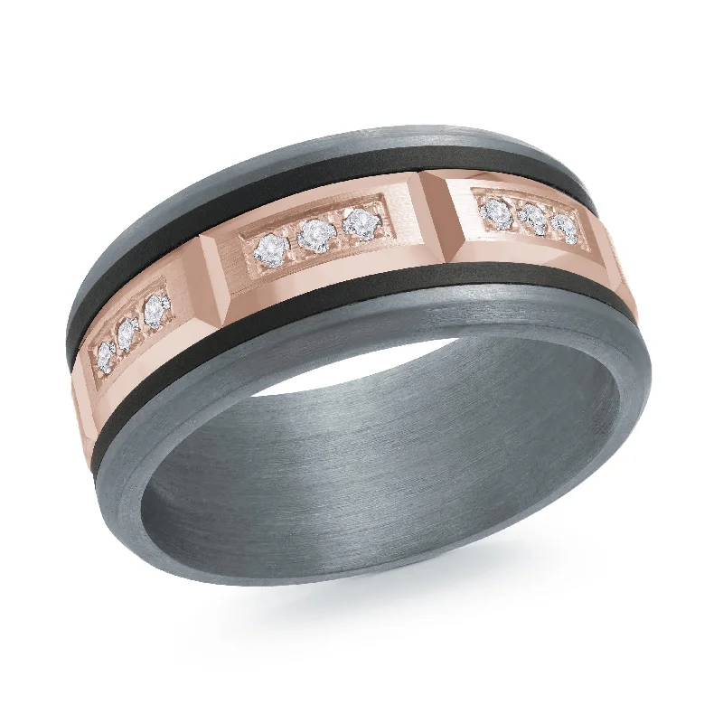 rose gold engagement ring for women-Tantalum with Carbon Fiber and 14K Rose Gold Ring from the Tantalum Collection by Malo - MRDTC-005-9BPD