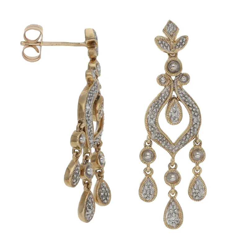 elegant gemstone earrings for women-9ct Gold 0.06ct Diamond Drop Earrings