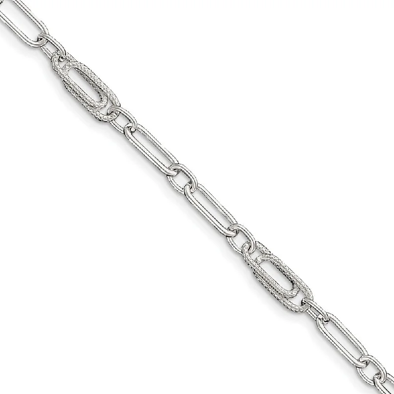 large bangle bracelet for women-Sterling Silver 6mm, Fancy Oval Link Anklet, 10 Inch