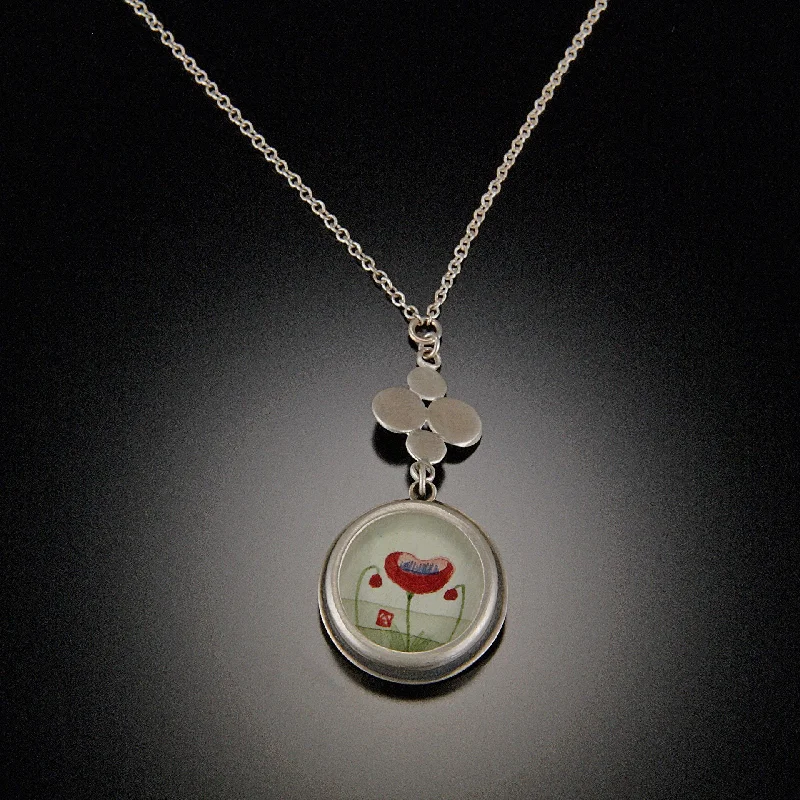 zodiac pendant necklace for women-Round Poppy Necklace