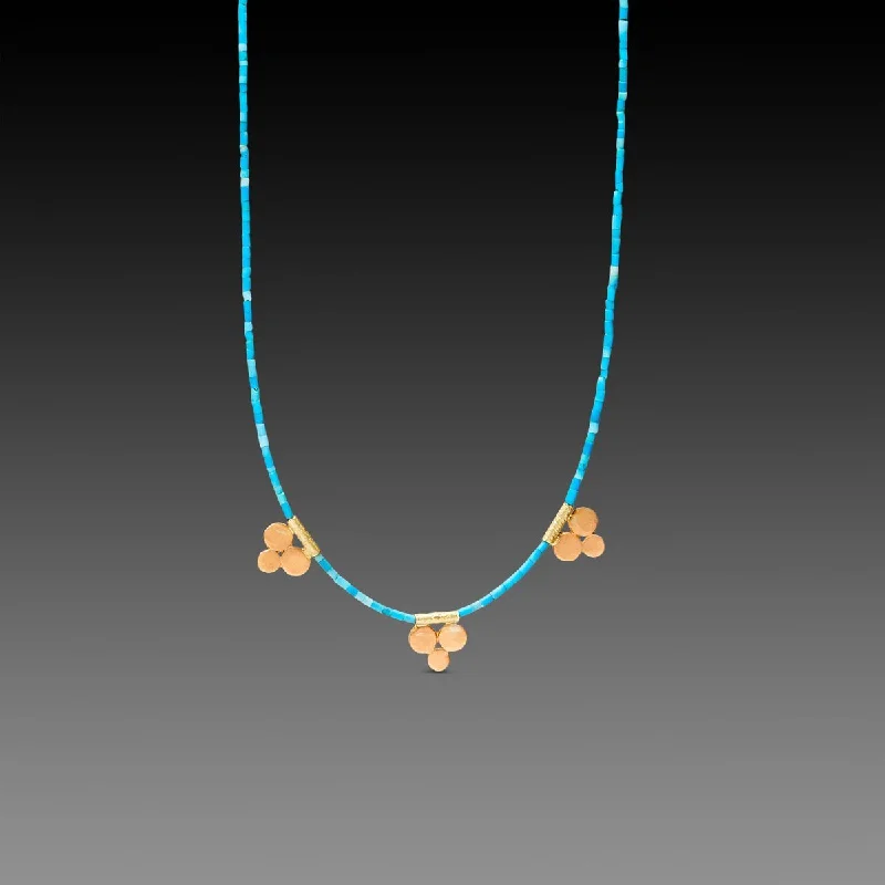 fashion necklace for women-Turquoise Bead Necklace with 22k Trios