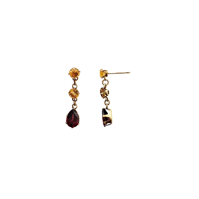 turquoise earrings for women-Citrine & Garnet Drop Earring (14K)