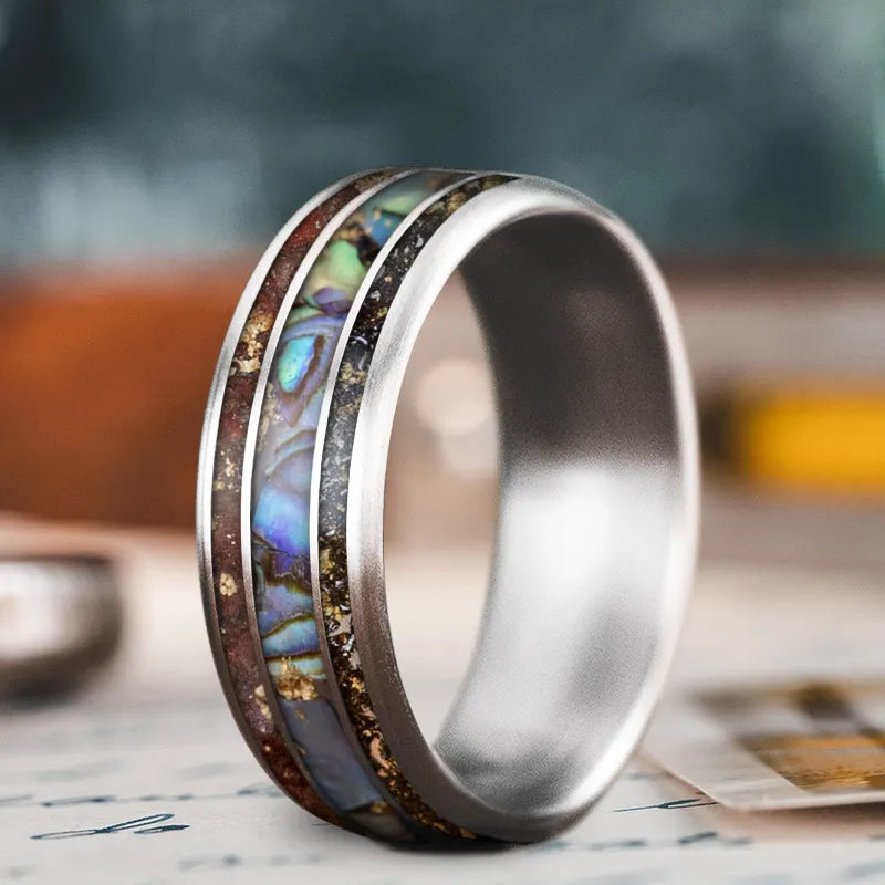 luxury wedding ring for women-Custom Design - 3-Inlay Wide Center Ring xKKFGm9AMcnkK6BE4eFLbVZf