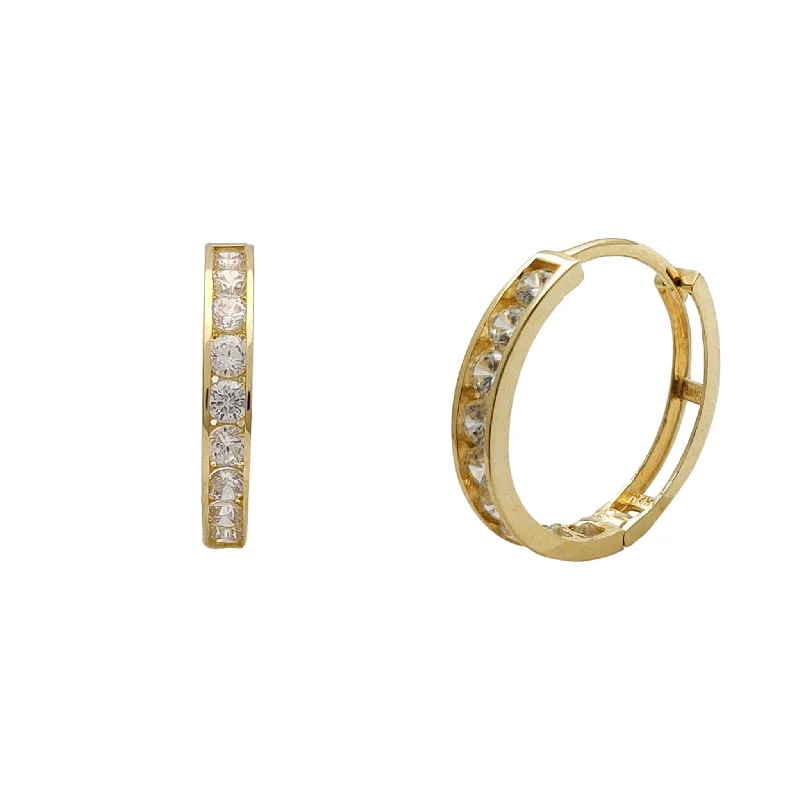 rhinestone earrings for women-Channel Setting Hoop Earrings (14K)