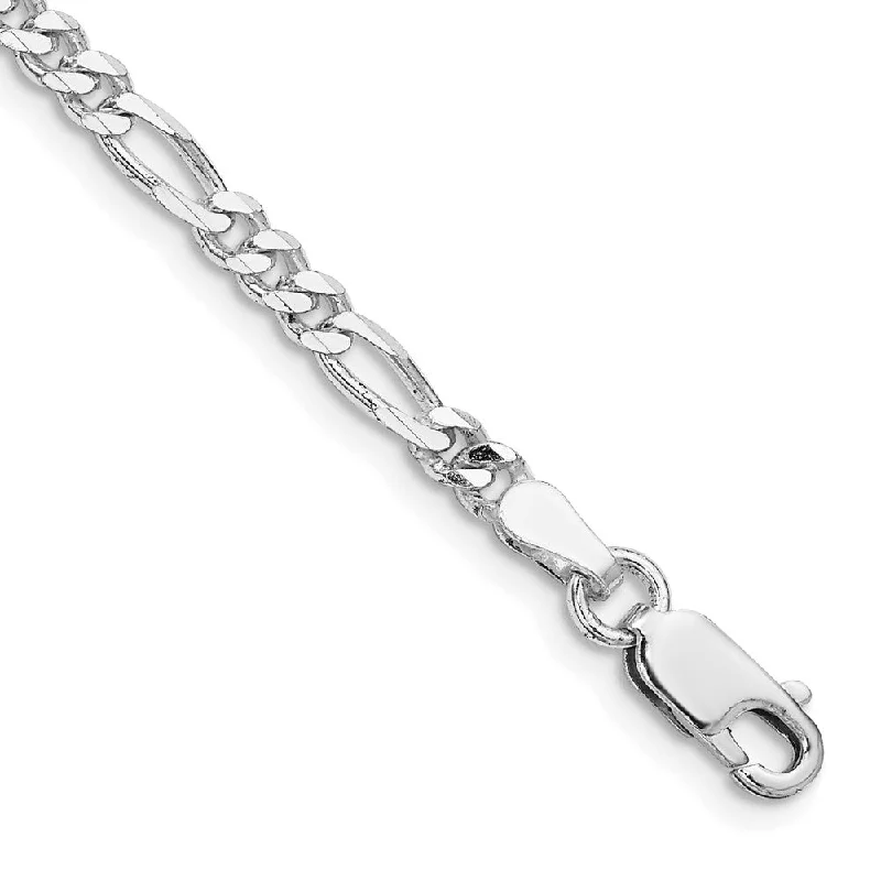 gemstone bracelet for women-4mm Rhodium Plated Sterling Silver Solid Figaro Chain Anklet, 9 Inch