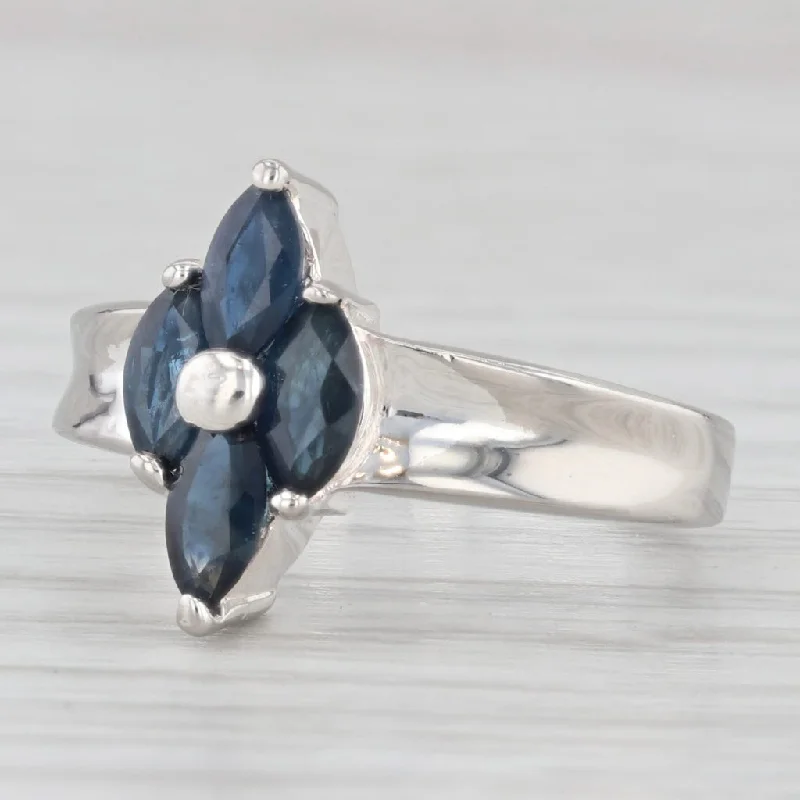 unique engagement ring for women-1.32ctw Blue Sapphire Cluster Ring Sterling Silver Size 6