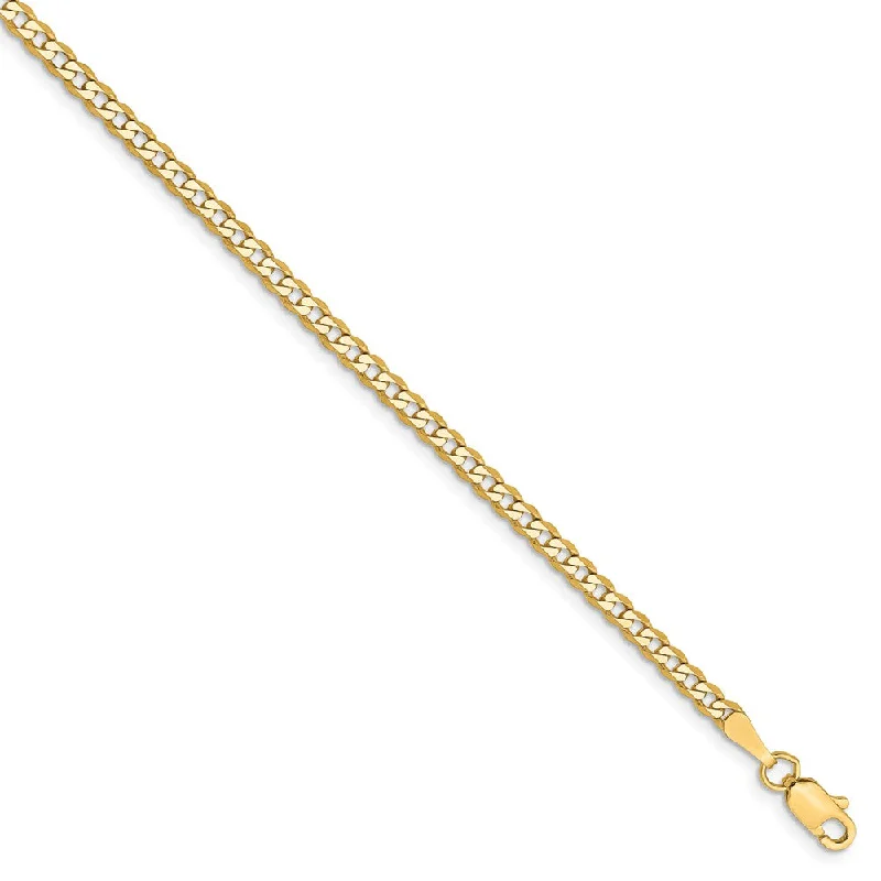 romantic bracelet for women-14k Yellow Gold 2.3mm Solid Beveled Curb Chain Anklet