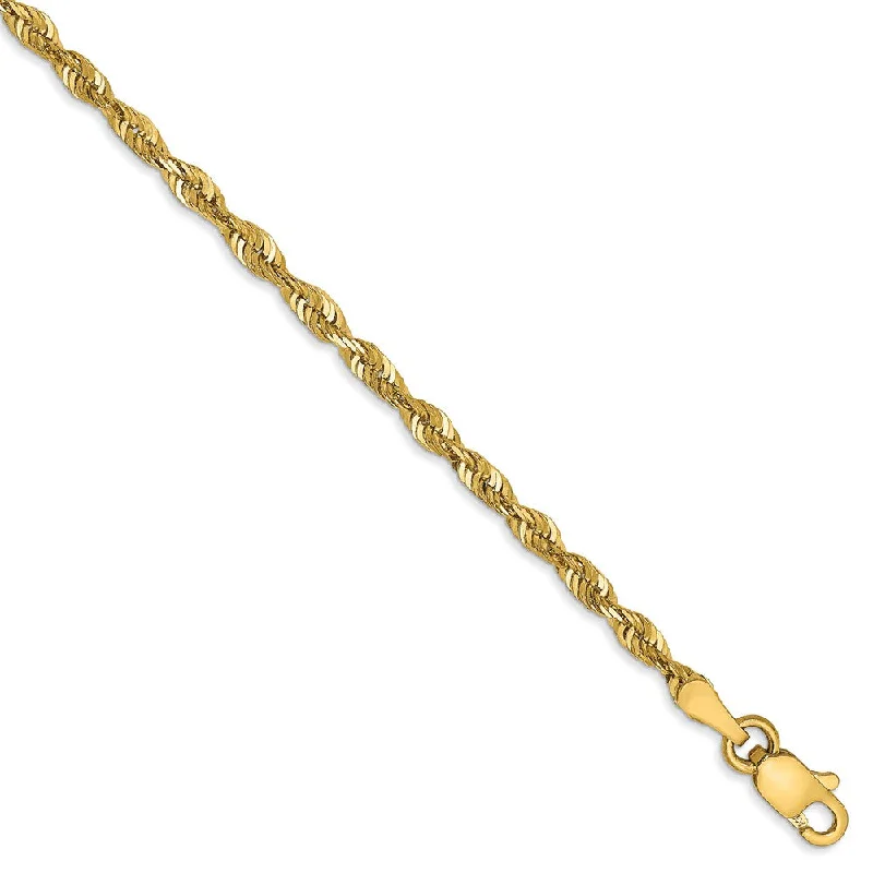 elegant gold bracelet for women-2.5mm, 14k Yellow Gold Light Diamond Cut Rope Chain Anklet