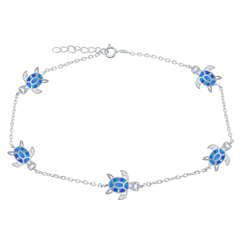 diamond-studded bracelet for women-Opalata Women's Anklet - Sterling Silver Material Blue Inlay Opal Turtle | R-9233