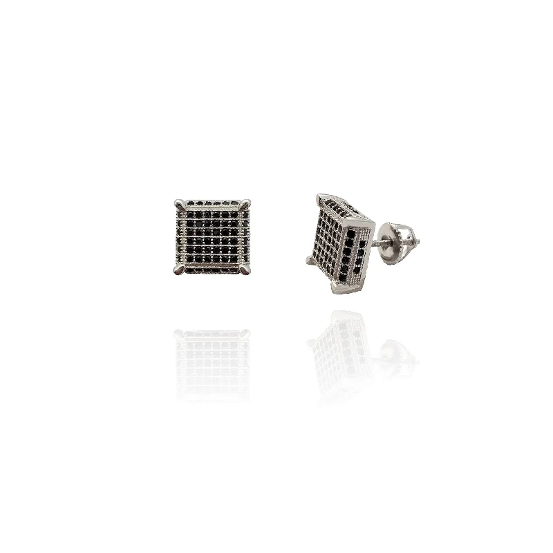 classic pearl earrings for women-Black Ice Basket Stud Earrings (Silver)