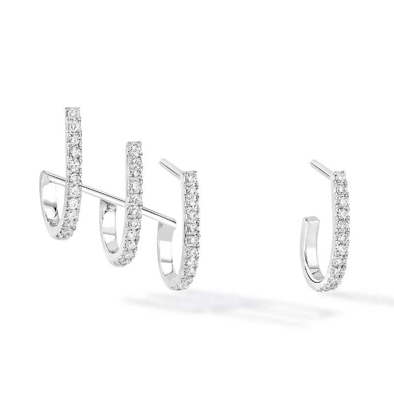 clip-on earrings for women-18ct White Gold Diamond Set Gatsby Multi-Creoles