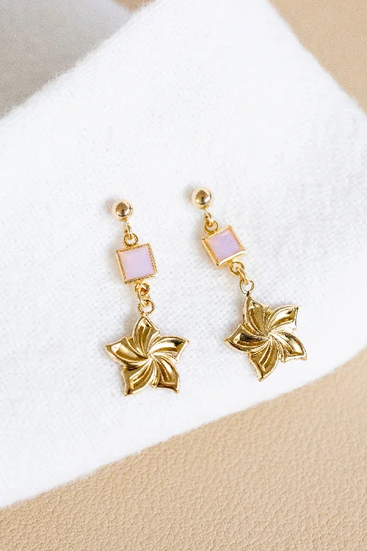 star earrings for women-GF Pink Opal Diamond & Swirl Plumeria Ball Studs