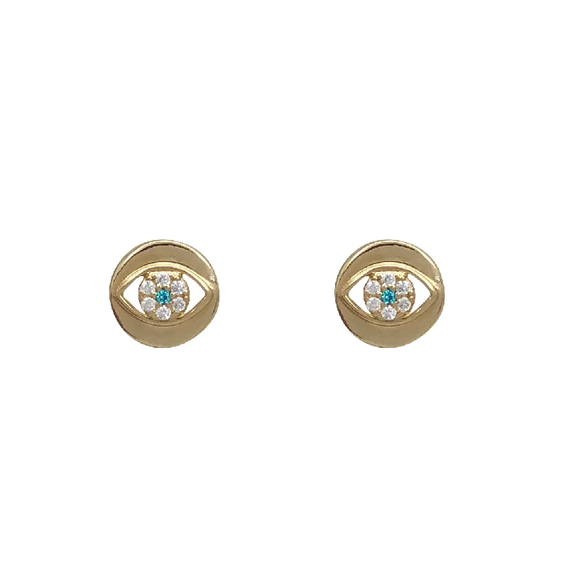 crystal earrings for women-Zirconia Evil Blue Eye Stud Ring (14K)