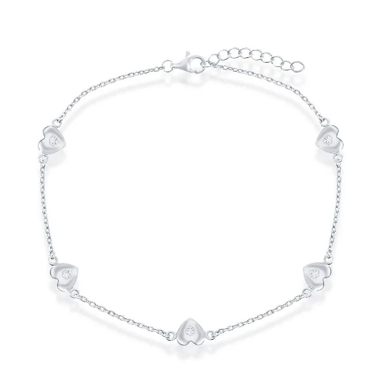 funky bracelet for women-Classic Women's Anklet - Sterling Silver Station Hearts | R-9251