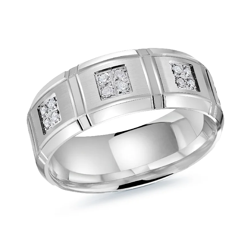 moissanite engagement ring for women-14K White Gold with Inlaid Diamonds Ring from the Executif Collection by Malo - MRD-112-8W22