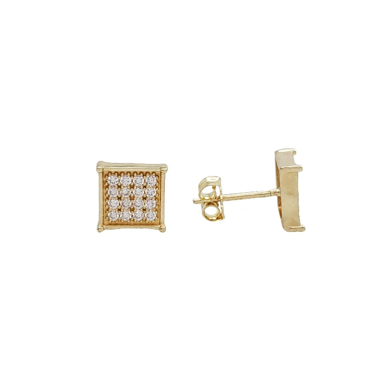 gold stud earrings for women-Zirconia Square Stud Earrings (14K)