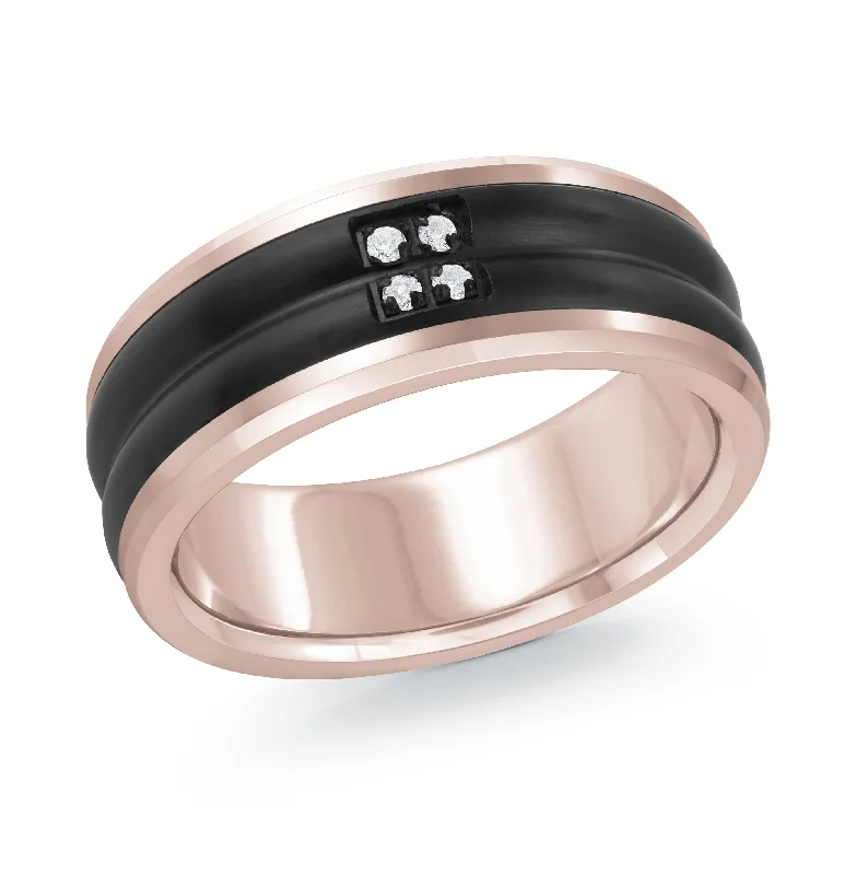 white gold engagement ring with diamonds for women-14K Rose Gold Ring from the Titanium Collection by Malo - MRDTI-012-8PD