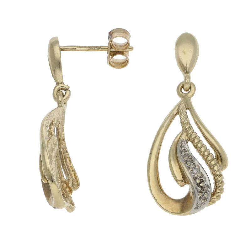 hoop earrings with pearls for women-9ct Gold 0.01ct Diamond Drop Earrings