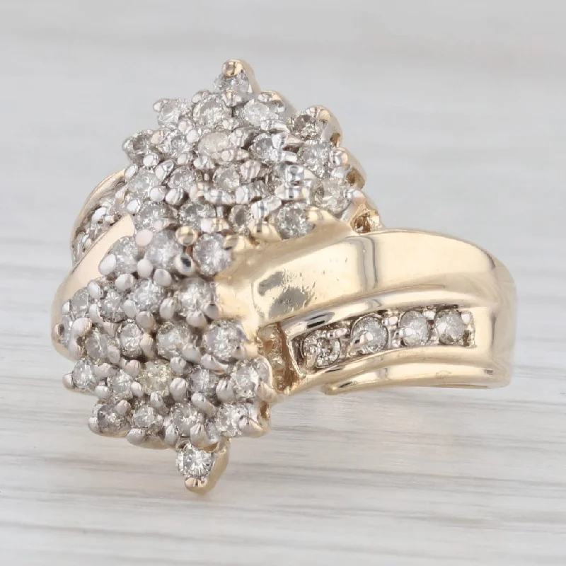 classic engagement ring for women-0.98ctw Diamond Cluster Bypass Ring 10k Yellow Gold Size 7 Cocktail