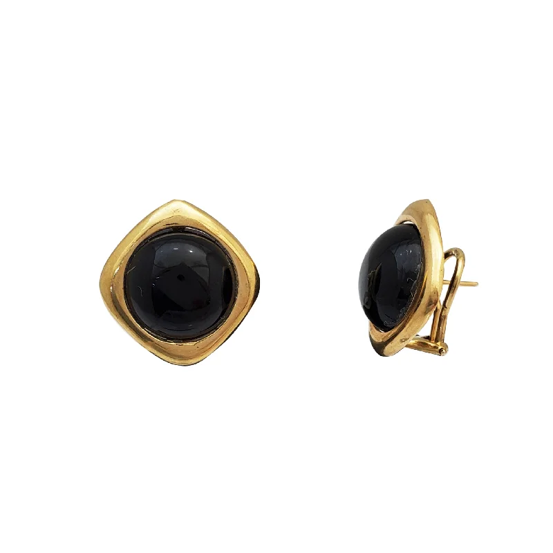 pearl stud earrings for women-Black Onyx Omega Back Earrings (14K)