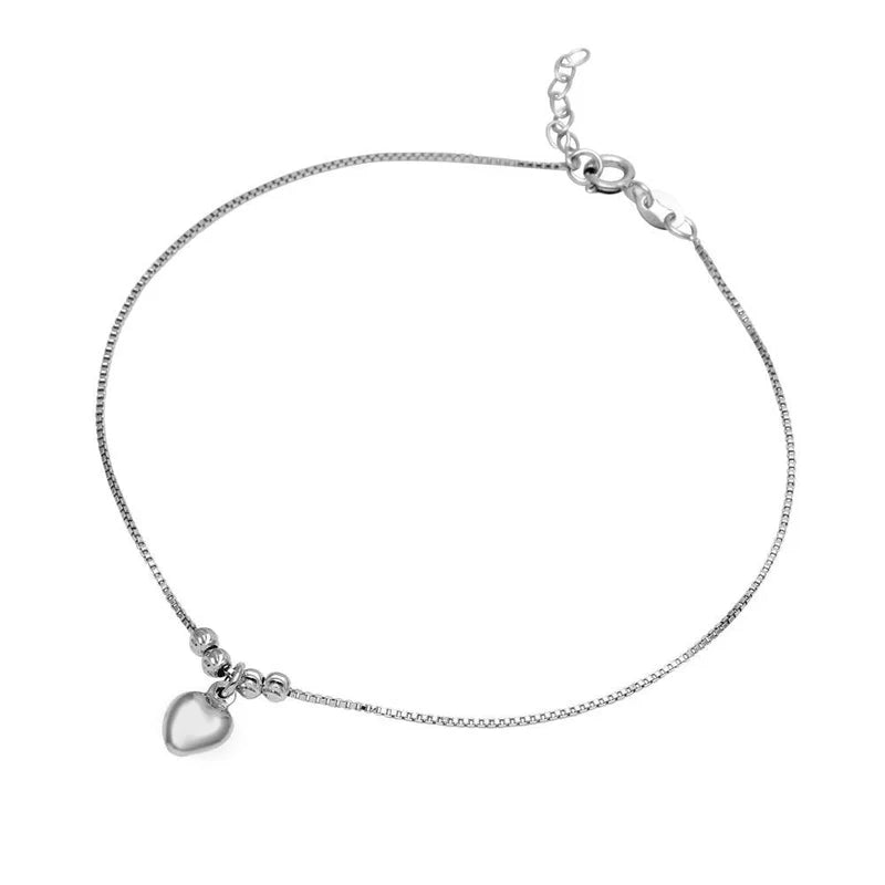 handmade bracelet for women-Rhodium Plated 925 Sterling Silver Dangling Heart Anklet