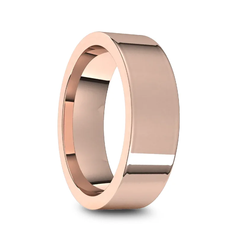 large engagement ring for women-14k Rose Gold Men's Flat Ring with Polished Finish - 5mm - 10mm