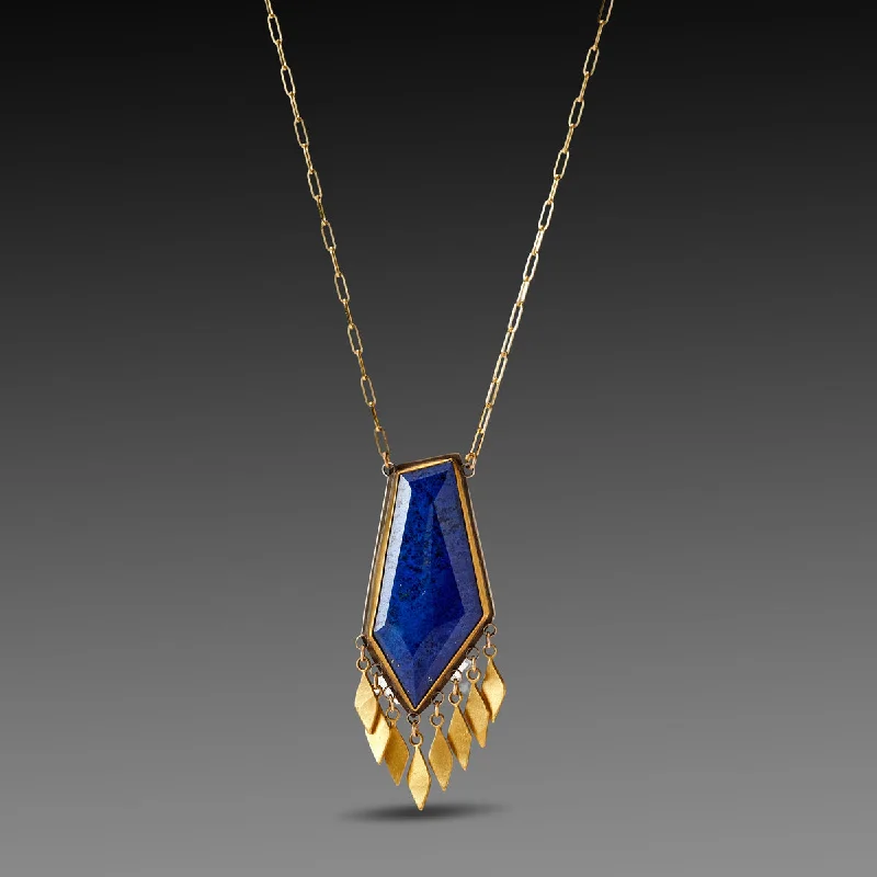 trendy necklace for women-Polished Lapis Fringe Necklace