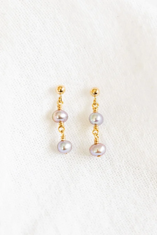 classic pearl earrings for women-Double Silver Pearl Ball Studs