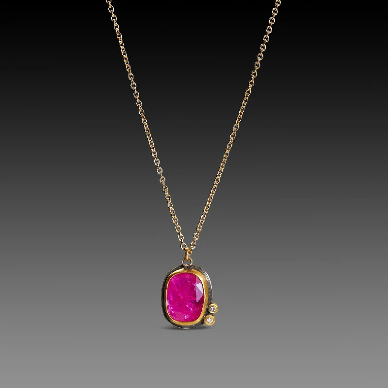 trendy charm necklace for women-Vibrant Ruby Necklace with Diamonds